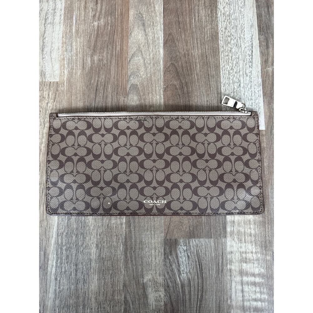 Designer Coach Long Zipper Pouch Wallet in Signature Canvas